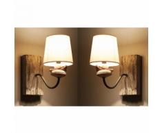 Lot de 2 appliques en bois flotté et galets avec abat jour en coton blanc hauteur 26cm Rio