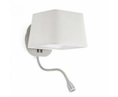 Applique avec liseuse LED en métal et abat jour carré en tissu hauteur 45cm Sweet Chromé