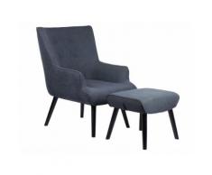 Fauteuil en tissu avec dossier capitonné et repose pieds OLSEN Gris anthracite