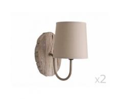 Lot de 2 appliques col de cygne en bois avec abat jour coton hauteur 24cm Rekup Rond