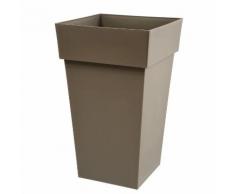 Pot de fleur haut carré en polyéthylène TOSCANE Taupe 62 L