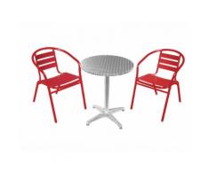 Salon de jardin bistrot 2 personnes en aluminium avec fauteuils empilables COFFEE Rouge