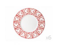 Assiette à dessert en porcelaine motif bambou D.23cm - Lot de 6 MADRAS Rouge