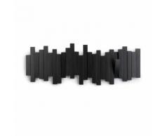 Patère murale 5 accroches rabattables effet baton destructuré STICKS Noir