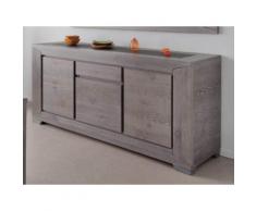 Buffet bas 3 portes + 1 tiroir bois L195xP48xH91cm BRUTS Gris