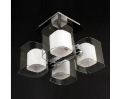 Plafonnier carré 4 lumières en métal et verre dépoli longueur 31cm Berlin