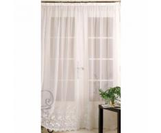 Voilage à galon fronceur polyester broderie fleurs bas blanc MOLENE