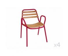 Fauteuil de jardin en aluminium et hêtre huilé empilable hauteur 78cm - Lot de 4 HATA Rouge