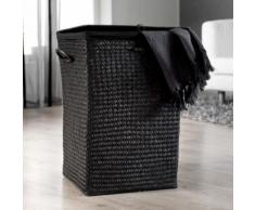Panier à linge en jonc teinté noir finement tréssé 36x36x50cm Titane