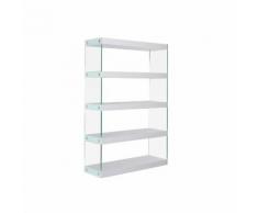 Etagère Bibliothèque 5 niveaux en bois et verre trempé H180 cm MEDLEY Blanc