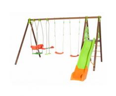 Portique bois/métal 4 agrès + toboggan HELIO Techwood premium
