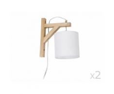 Lot de 2 appliques equerre en bois avec abat jour cylindre hauteur 22cm Stockholm