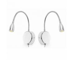 Lot de 2 appliques liseuses LED flexibles en métal chromé hauteur 20cm Loke