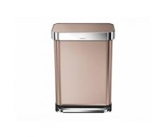 Poubelle rectangulaire à pédale en acier inox avec réserve à sacs or rose 55L