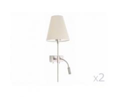 Lot de 2 appliques avec liseuse LED en métal avec abat jour conique en tissu hauteur 49cm Sabana