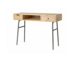 Bureau type écolier 2 tiroirs 1 niche en bois Sapin et piètement en fer L108 cm DAVID
