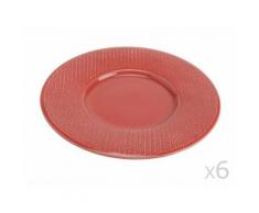 Assiette à dessert en grès unie à relief D.25cm - Lot de 6 LENA Rouge
