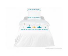 Housse de couette enfant réversible coton tipi flèche indien bleu canard 140x200cm KISHI