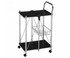 Table desserte pliable avec poignée 2 plateaux 1 panier COOK Noir