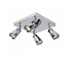 Plafonnier carré LED quadruple spots pour salle de bain en métal longueur 23cm Lana Chromé