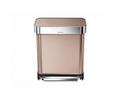 Poubelle rectangulaire à pédale en acier inox avec réserve à sacs or rose 30L