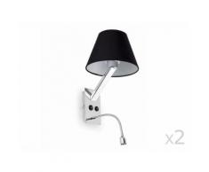 Lot de 2 appliques avec liseuse en métal et abat jour en tissu 35cm Moma Noir