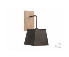 Lot de 2 appliques en bois patiné avec abat jour carré en métal hauteur 30cm Fabrik