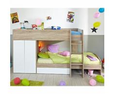 Lit superposé en bois avec rangements +2couchages 90x200cm JIMMY