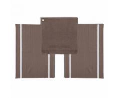 Lot 2 torchons rayure 50x70cm + 1 essuie-main uni 50x50cm éponge coton RIPEST Taupe