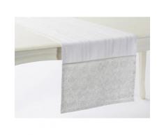 Chemin de table coton broderie ligne motif barique argent/blanc 45x150cm REMINISCENCE