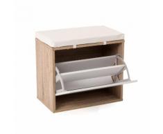 Meuble à chaussure MDF chêne/blanc avec porte abattante/coussin HANG