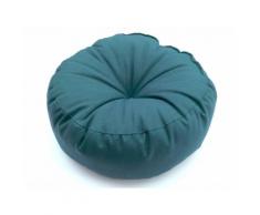 Coussin de sol uni capiton central 100% coton garnissage polyester ROMEO Bleu canard Rond