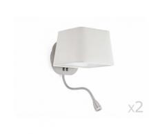 Lot de 2 appliques avec liseuse LED en métal et abat jour carré en tissu hauteur 45cm Sweet Chromé