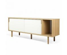 Buffet bas / Meuble TV en bois placage chêne DANN Blanc mat Pieds bois