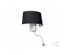 Lot de 2 appliques avec liseuse LED en métal et tissu longueur 28.5cm Hotel Noir