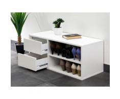 Meuble à chaussures / Banc 2 niches 2 tiroirs Longueur 89.5 ARNOLD Blanc