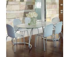 Salon de jardin 6 places: table oblongue verre / aluminium avec chaises LOTO / NINFEA DINNER