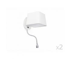Lot de 2 appliques avec liseuse LED en métal et abat jour carré en tissu hauteur 45cm Sweet Blanc