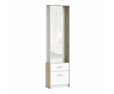 Penderie 1 tiroir et 1 placard à chaussures avec miroir L53 cm VALENCIA Chêne brossé/Blanc perle