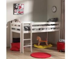 Lit surélevé en pin massif 90x200cm avec sommier PINO Blanc Simple