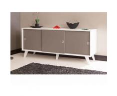 Buffet bas avec portes coulissantes Longueur 148cm FINN Blanc / Taupe