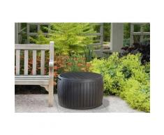 Coffre de jardin / table basse / assise en résine forme tonneau - Diam. 68cm - 132L