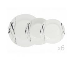 Service de table 18 pièces en porcelaine forme ronde motif intemporel blanc et noir PINCEAU