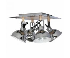 Plafonnier carré quadruples spots orientables en métal imitation bois longueur 26cm Country