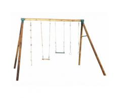 Portique bois 4 agrès : balançoire + anneaux + trapèze + corde ADULTE