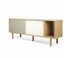Buffet bas / Meuble TV en bois placage chêne DANN Blanc/Gris mat Pieds bois