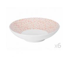 Assiette creuse / calotte en grès motifs fleurs dessin D.19cm - Lot de 6 SOLEA Corail