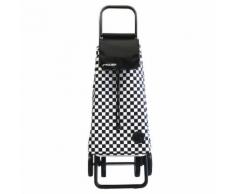 Chariot de course 4 roues avec sac en tissu à carreaux et châssis en aluminium 51L Noir et blanc F2
