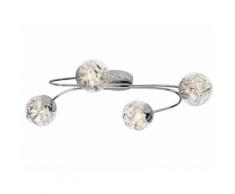 Plafonnier 4 LED en métal chromé et verre longueur 60cm Cinta