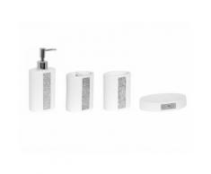 Set 4 pièces salle de bain en polyrésine avec cristaux LUANDA Blanc